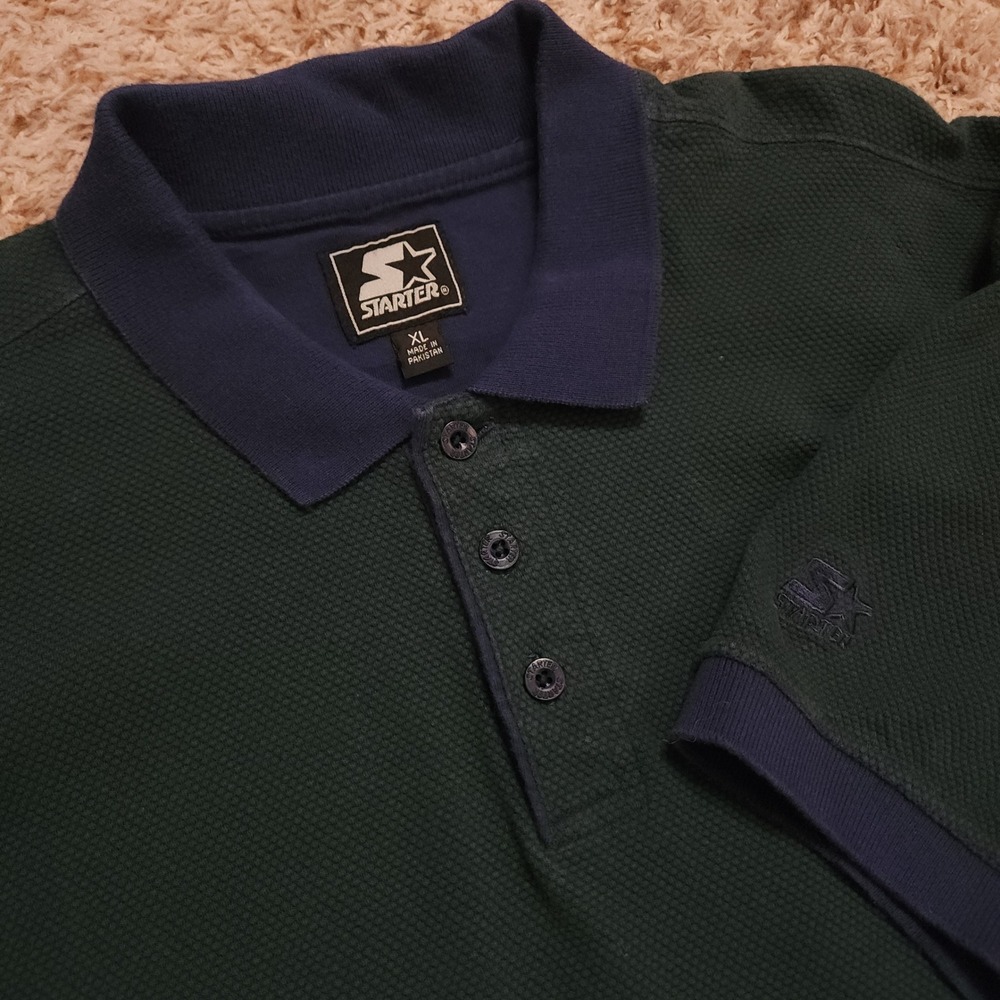 Starter Polo Shirt Mens XL Green Navy Blue Short Sleeve Cotton Pique Logo